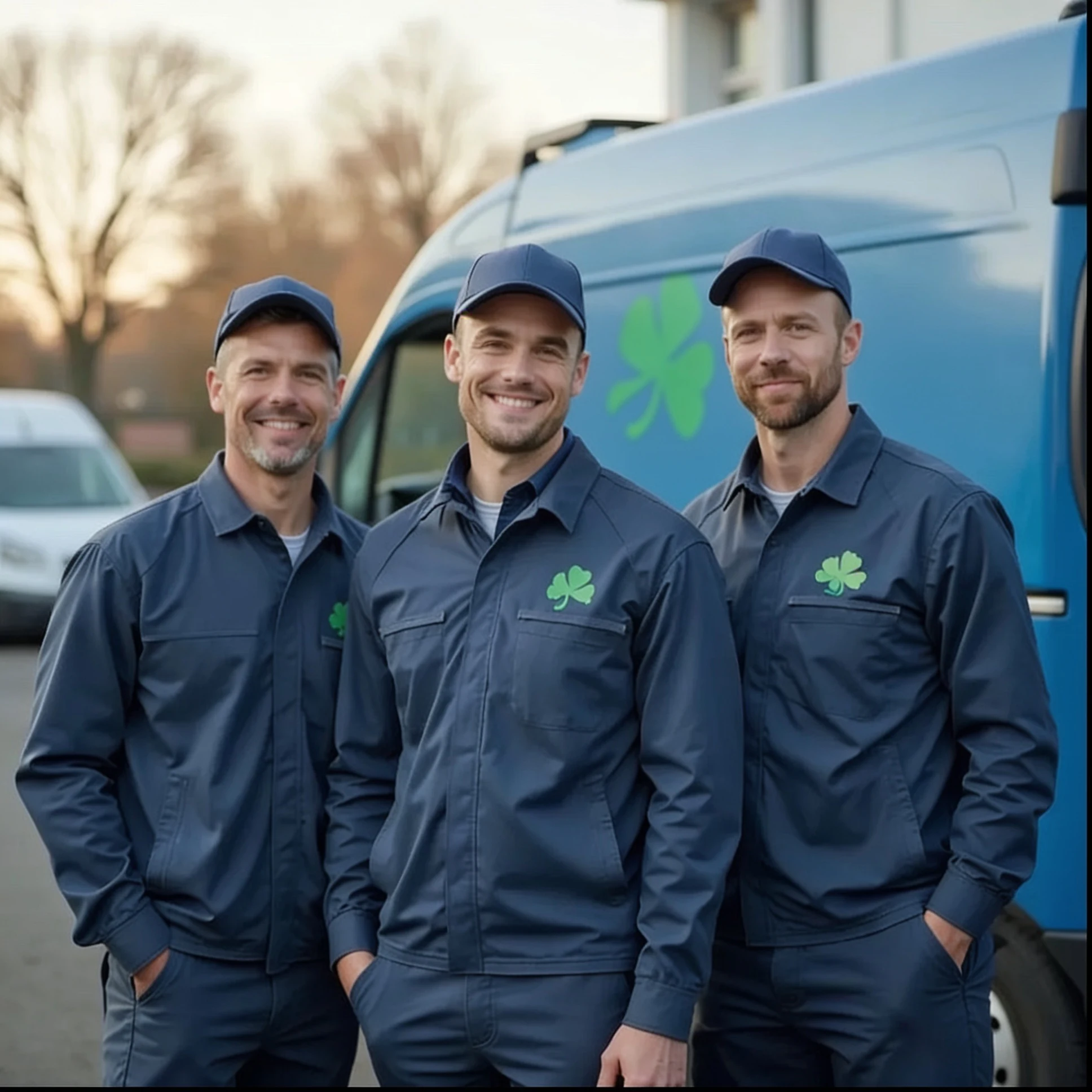 Team Klempner Kleebach Berlin vor Servicefahrzeug