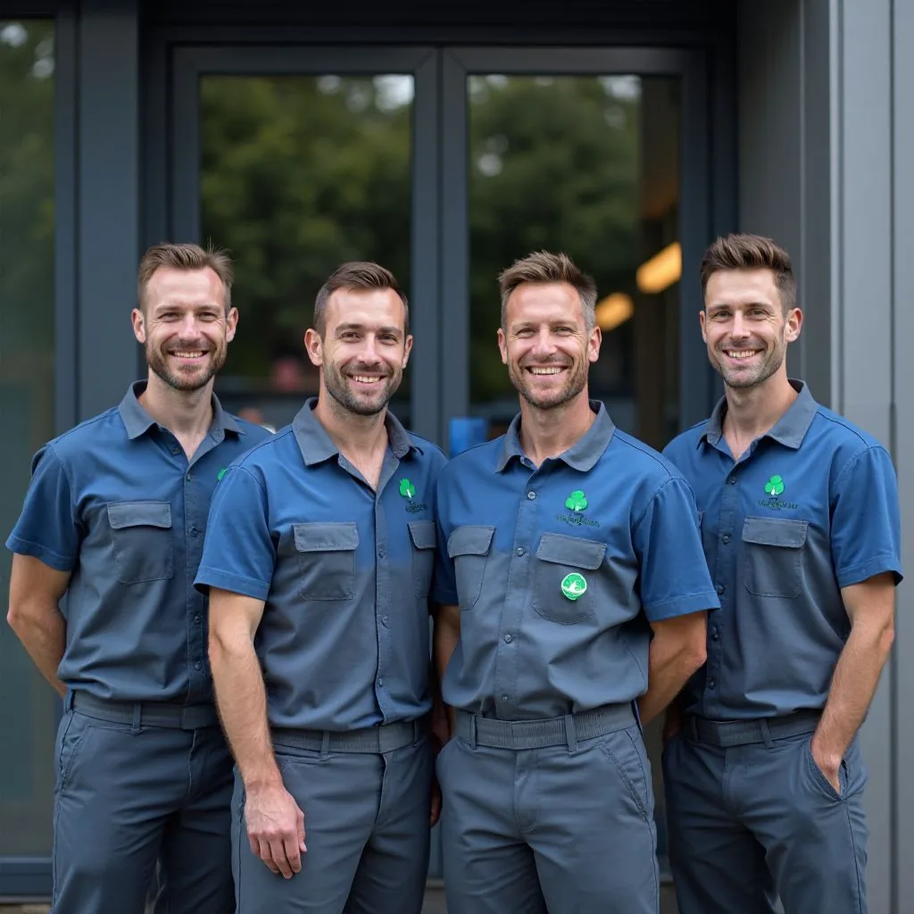 Team Klempner Kleebach vor Firmengebäude
